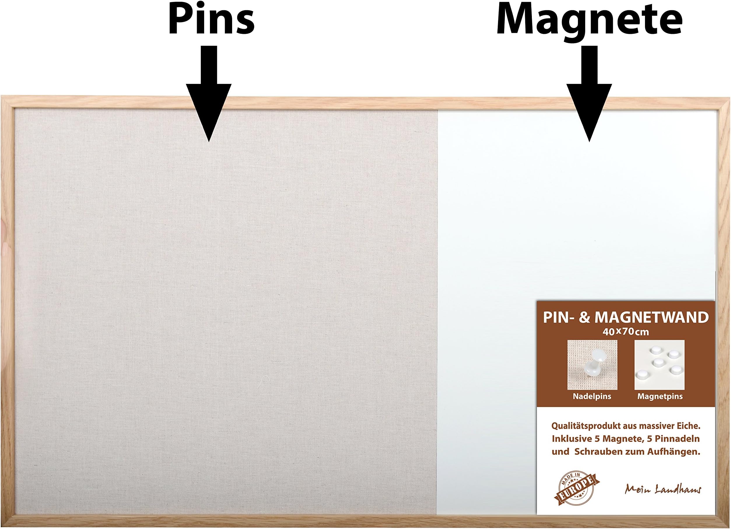 Notice and Magnetic Board | 40x70 cm Real Wood with Light Oak Frame with Pins and Magnets