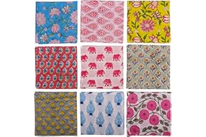 DIYANA IMPEX DIYANAIMPEX 10 Pc Cotton Cloth Napkins Hand Block Print Hand Made Size 16x16 Inch Printed Home Decor Indian Eco Friendly Mix Lot Dinner Napkins (Multicolor)