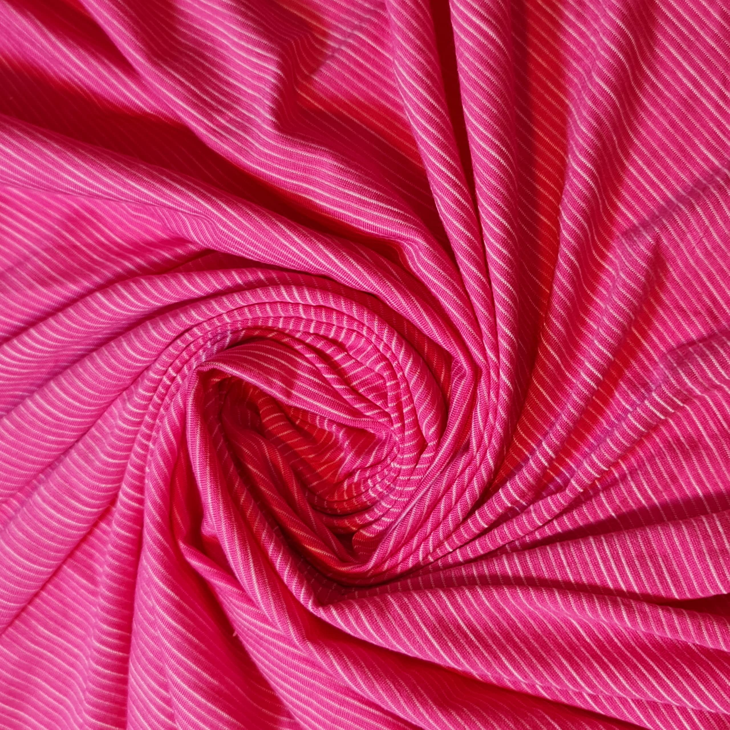 Soft Plain/Printed Cotton Jersey Stretch Knit T Shirt Baby Grow Craft Fabric Material 58" - 150 cm Wide Sold As 1 Meter Pre - Cut Lengths (Hot Pink Stripe)