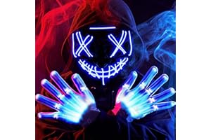 JOYIN Halloween Led Mask, Light Up Mask and Gloves for Cosplay Costume (Blue), 3 Modes Scary Glow in The Dark Masks for Boys Girls Halloween Party Dress Up Accessories, Gifts Giving