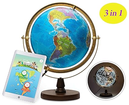 SJ SMART GLOBE with Interactive APP & LED Illuminated Constellations at Night, Educational Content for Kids, US-Certified LED & US-Patented STEM Toy, 10 Globe with Detailed map
