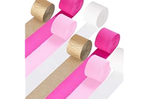 QOUUI Streamers Bridal Shower Decorations,8 Rolls Rose Pink White Gold Crepe Paper Streamer for Bachelorette Party Wedding Shower Baby Shower Birthday Valentine's Day Decorations Party Supplies,82ft Long
