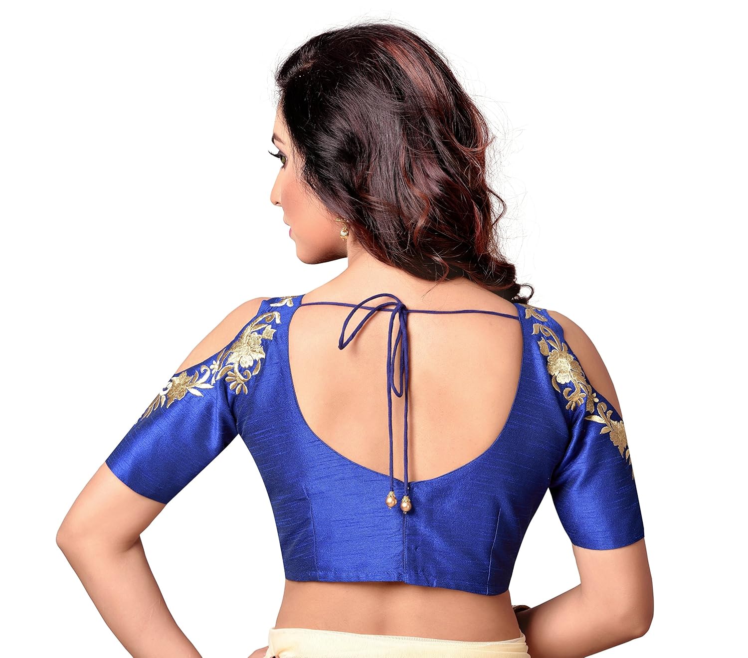 studio shringaar women's boat neck and mid length sleeves polyester raw silk blouse