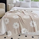 NIDITW Sunflower Fleece Throw Blanket 50x60 Ultra Soft Microfiber Knit Blanket for Couch Sofa Bed Lightweight Floral Green Plants Design All Season Cozy Machine Washable (Light Khaki)