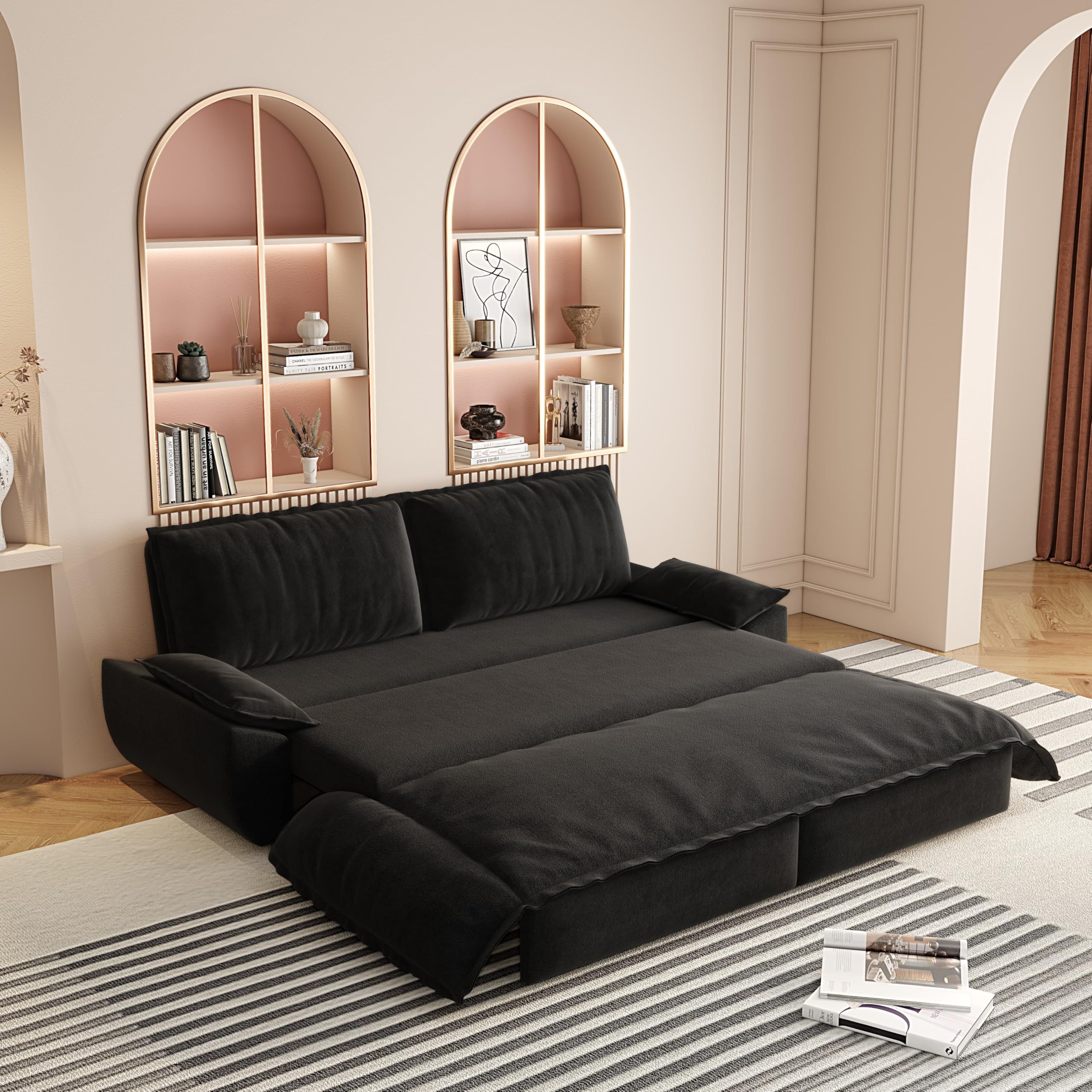 Photo 1 of *****************MISSING PARTS****************
73-Inch Velvet Cloud Cushion Loveseat Sofa W/Pull Out Sleeper Couch Bed, 3-in-1 Multi-Functional Loveseat Sofabed Oversized 3 Fold Convertible Queen Pull Out Sleeper Couch Bed for Living Room Bedroom
