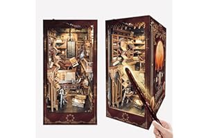 BOOKIE NOOKIE Book Nook Kit w/Remote Wand, DIY Dollhouse Booknook Magic 3D Bookshelf Insert Decor Craft Building Set Gift for Teens Adults as Halloween Christmas Day Gift - Magic Library-Dark Brown