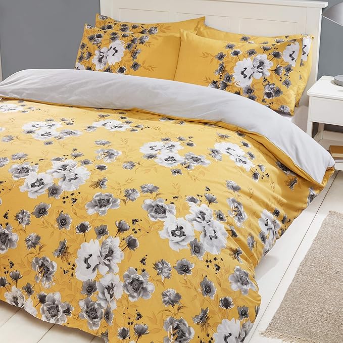 Sleepdown Photographic Floral DoubleOchre Reversible Bedding Set and