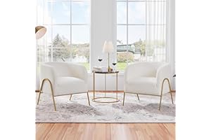 Yaheetech Accent Chair Set of 2, Armchair Set, Side Chairs for Living Room, Boucle Fabric Vanity Chairs with Gold Legs for Bedroom Office Readig Nook, Ivory