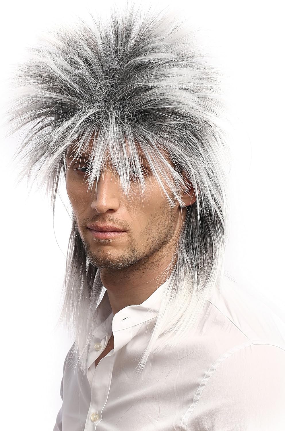 WIG ME UP - 90891-ZA60TZA1 Men & Ladies Party Wig Halloween 80s Punk Wave Pop Star Black & Grey backcombed spiky mullet - Image 4