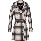 CREATMO US Women's Trench Coat Double-Breasted Classic Lapel Overcoat Belted Slim Outerwear Coat with Detachable Hood