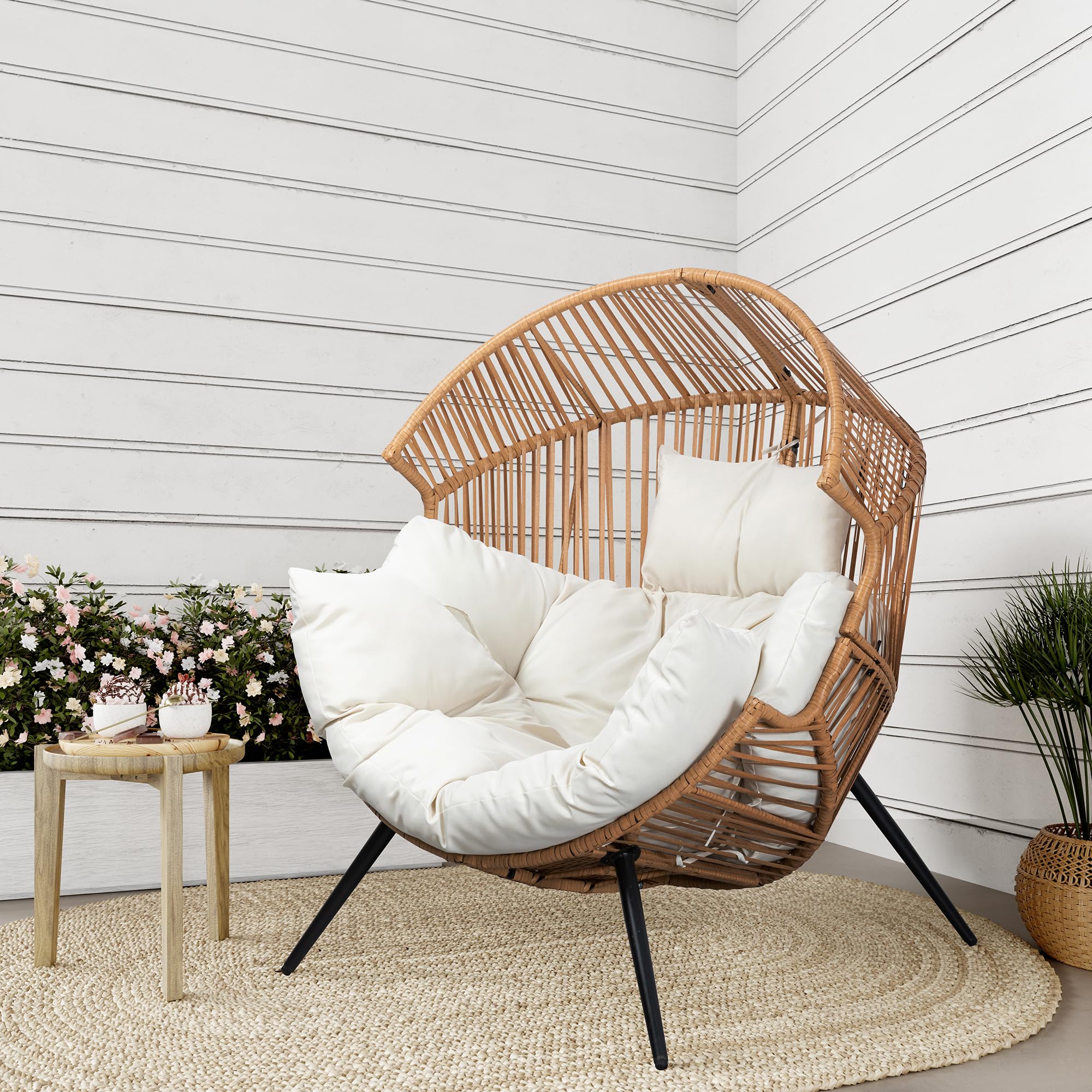 Photo 1 of (missing one leg) Shintenchi Wicker Egg Chair Outdoor Rattan Patio Chair with Cushion,Oversized Patio Lounge Chairs with Cushion Egg Basket Chair,