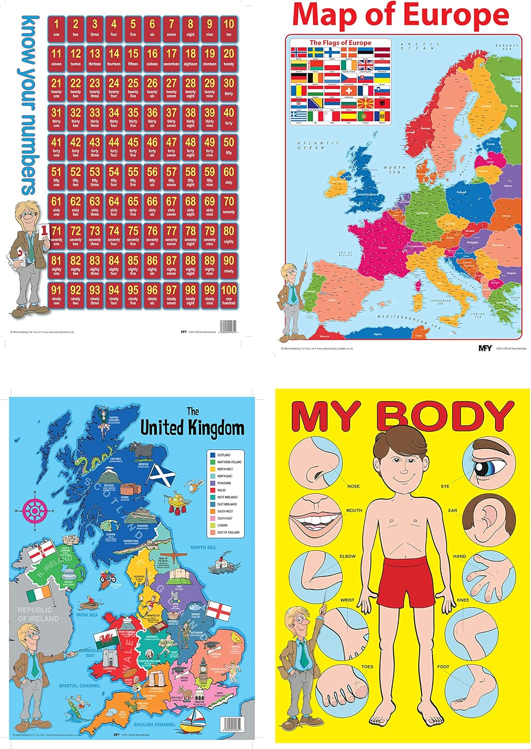 MFY 20 Assorted Laminated A2 Size Educational Posters & Wall Charts for Kids - Bundle of 20, Bright Colours - Image 4