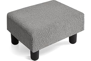 Poofzy Small Foot Stool, Rectangle Small Ottoman Foot Rest for Couch, Sherpa Ottoman Footstool with Legs, Footstools and Ottomans for Living Room and Bedroom (Gray)