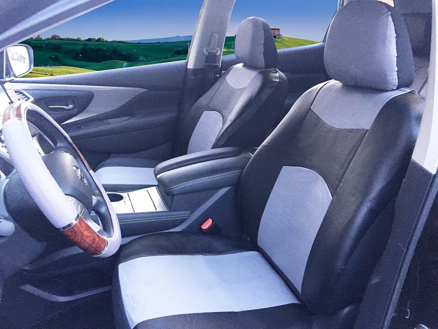 115907 Bk/GreyLeather Like 2 Front Car Seat Covers for Rav 4 2020 2019 20182007