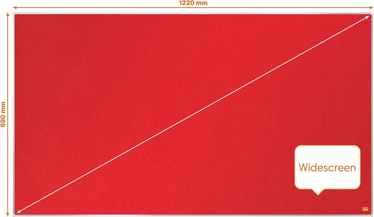 Nobo Widescreen Felt Noticeboard, 1220 x 690 mm, Slim Trim Frame, InvisaMount Mounting System, Impression Pro, Red, 1915421 - Image 4