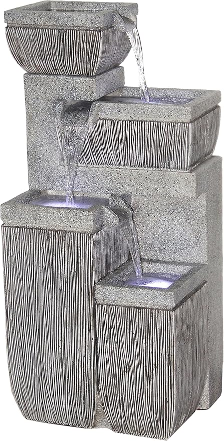 Dobar Grosser Design Garten Brunnen Mit Pumpe Und Led S Polyresin Grau Steingrau 38 7 X 32 3 X 80 3 Cm 96130e Amazon De Garten