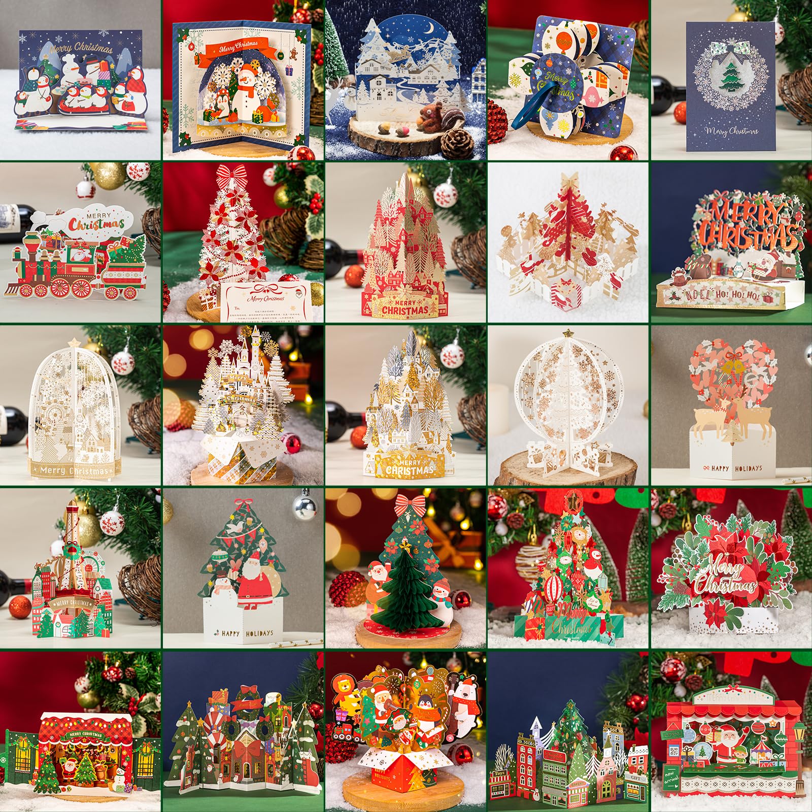YAOLIGIFT 25Pc 3D Christmas Cards, Merry Christmas Cards Handmade, Greeting Cards & Envelopes for Christmas, Holiday, New Year, Xmas Gift