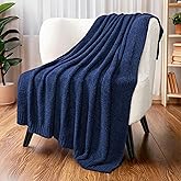 PAVILIA Super Soft Throw Blanket for Couch, Fluffy Cozy Lightweight Navy Blue Blanket, Fuzzy Warm Knit Blanket for Bed Sofa, Dark Blue, 50x60