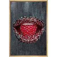 SIGNWIN Framed Canvas Print Wall Art Black and Red Glossy Sparkled Lips with Raspberry People Texture Photography Realism Glam Closeup Colorful for Living Room, Bedroom, Office - 16