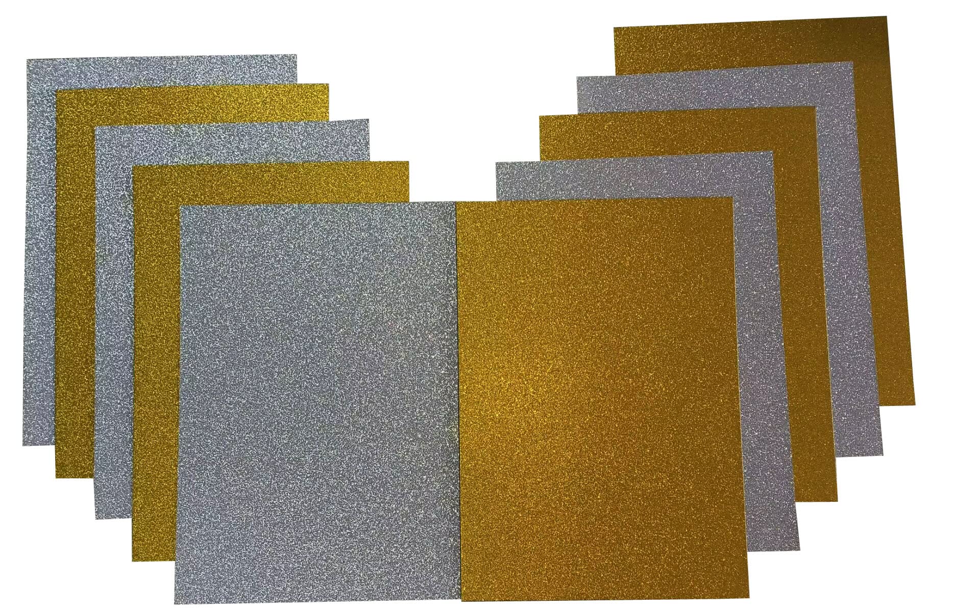 10pcs A4 Sheets Glitter Cardstock Card Making DIY Material Sparkling Craftwork Scrapbooking Gift Wrapping Box Tissue Paper Sheets for Wrapping (Silver+Gold)