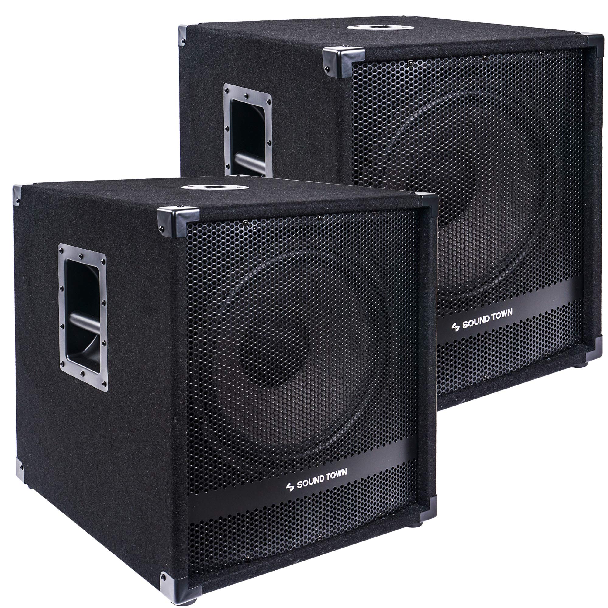 Sound Town 2-Pack 15" 1600 Watts Powered Subwoofers with Speaker Outputs, DJ PA Pro Audio Sub with 4-inch Voice Coil (METIS-15SPW2.1-Pair)