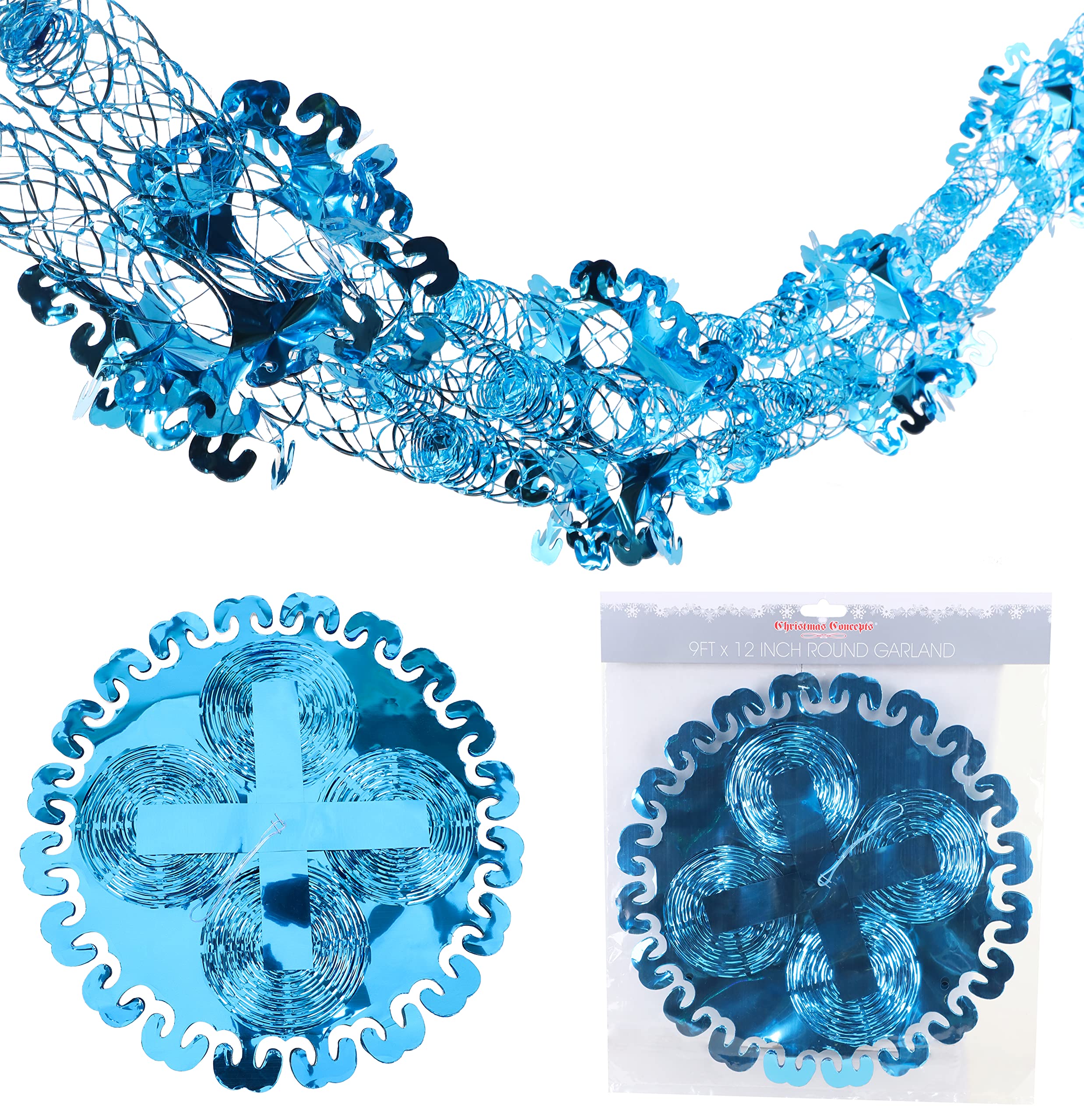 Christmas Concepts® 9ft x 1ft Large Round Foil Garland Festive Hanging Decorations – Christmas Trimming (Turquoise)