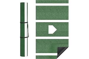 Rengue Baseball Batting Mat, 12' x 6' Regulation Size with Anti-Slip Foam Backing, Anti-Fade Turf, Indoor/Outdoor Softball Baseball Batting Mat with Tightening Rope, Green