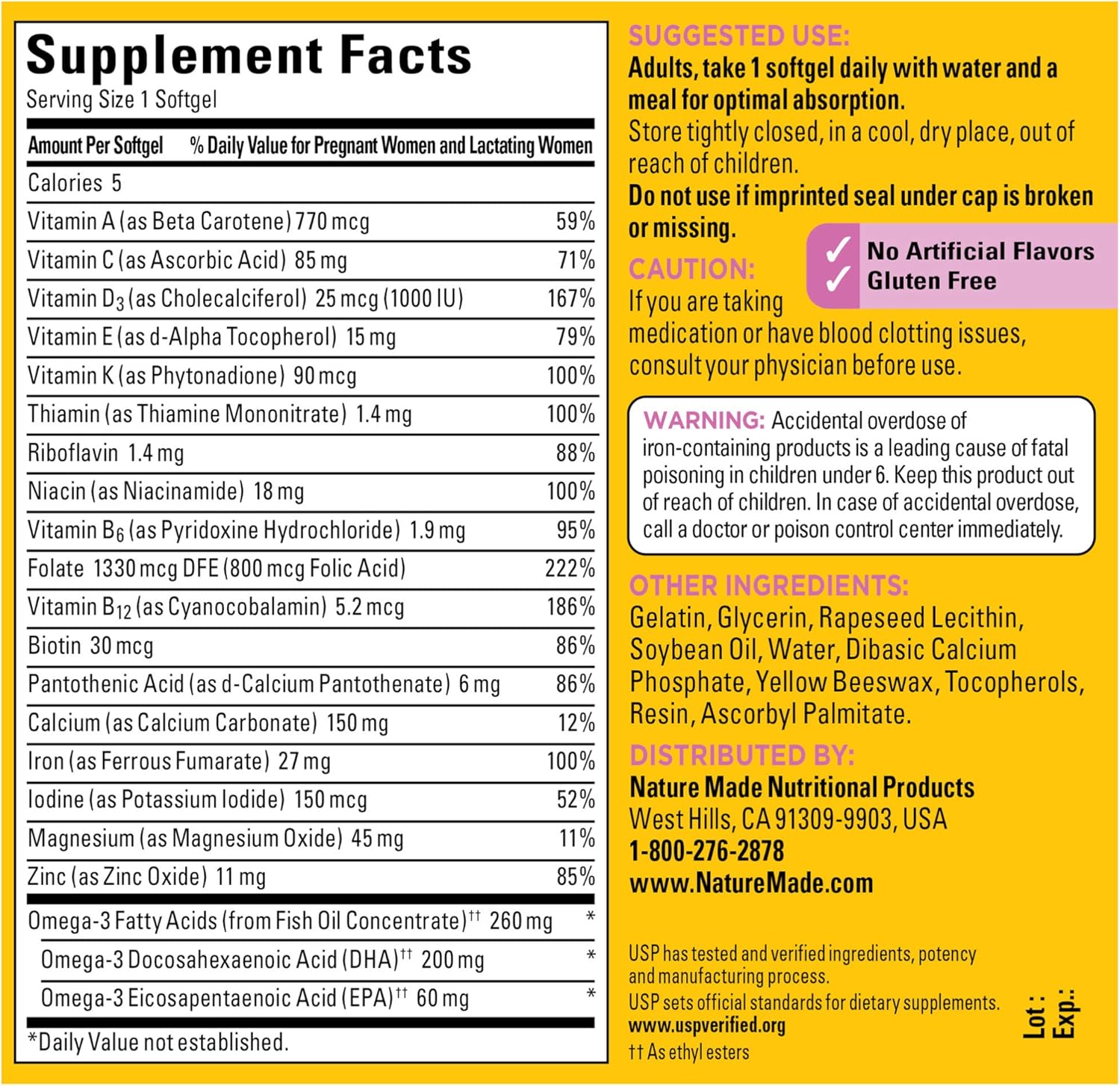 Nature Made Prenatal Multivitamin + DHA Softgel with Folic Acid, Iodine and Zinc, 90 Count (Packaging May Vary): Health & Personal Care