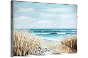 ARTISTIC PATH Abstract Beach Artwork Wall Art: Seashore Framed Painting Hand Painted Coastal Picture on Canvas for Living Room (45" W x 30" H,Multi-Sized)
