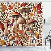 Ambesonne Fall Shower Curtain, Mushrooms Berry Branches Leaves and Exotic Flowers of Wild Autumn Woodland, Cloth Fabric Bathroom Decor Set with Hooks, 69