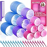 ALLBIZ Jumbo Hair Rollers Sets, Large Rollers for Hair Curlers, 36 Packs Hair Rollers With Clips Includes 3 Size 18 Pcs Heatl