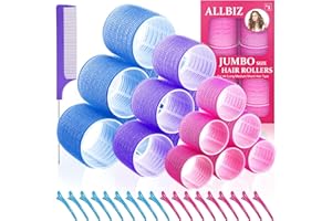 ALLBIZ Jumbo Hair Rollers Sets, Large Rollers for Hair Curlers, 32 Packs Hair Rollers With Clips Includes 3 Size 18 Pcs Heatl