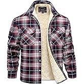 MAGNIVIT Mens Flannel Plaid Shirts Fleece Warm Winter Coat Sherpa Lining Jackets Soft Thickened Outwear Casual Outdoor Travel