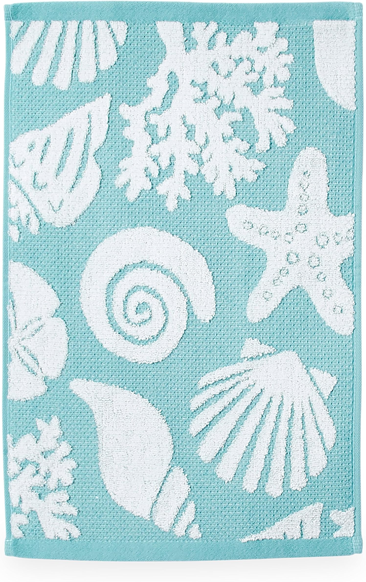 Destinations Shell Beach 100% Cotton Coastal Towels for Bathroom, Fingertip, 12W x 18L, Teal