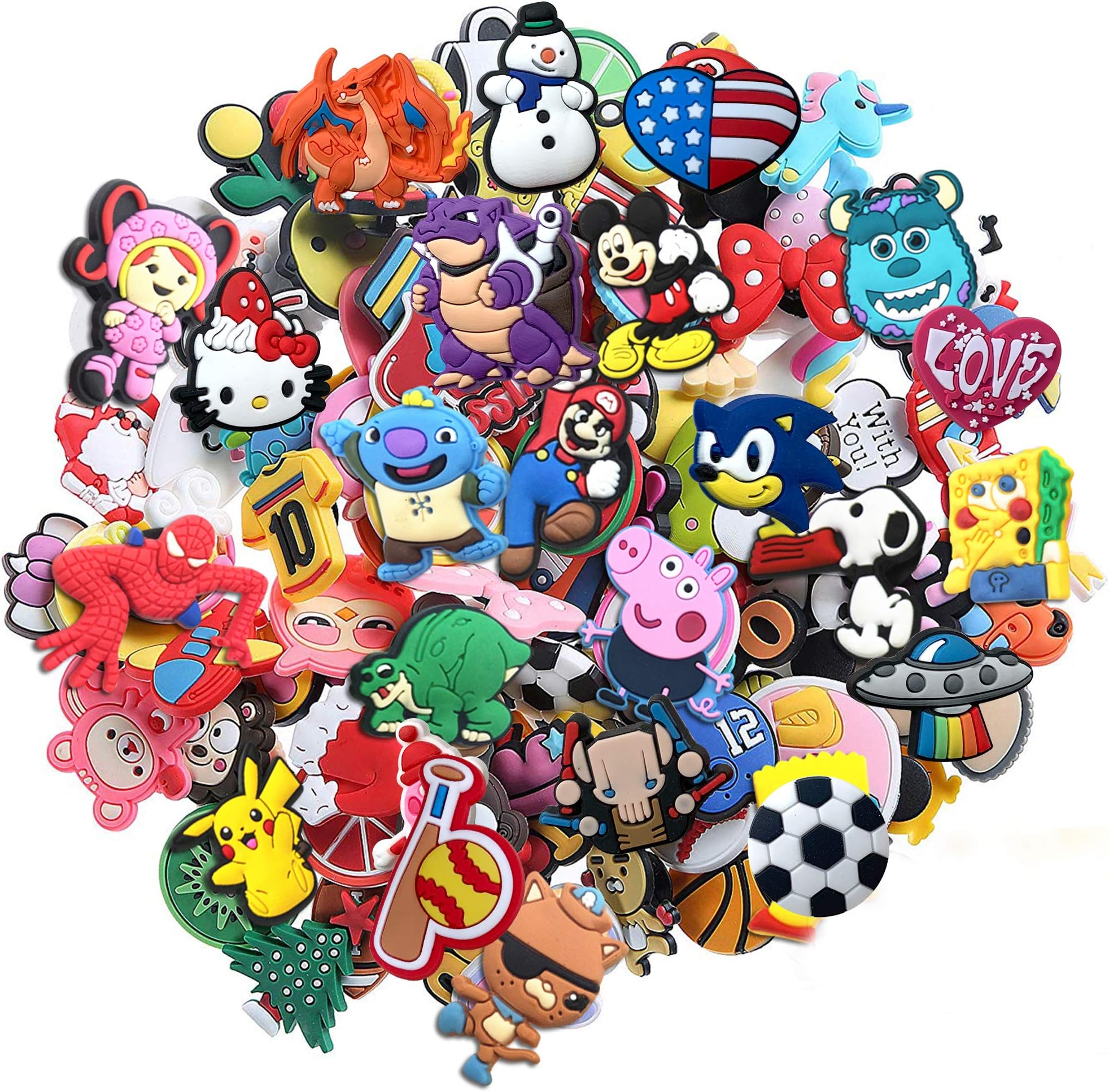 YaqinZ 100pcs Different Shape Shoes Charms Fits for Croc Shoes & Jibbitz Wristband Bracelet Party Gifts
