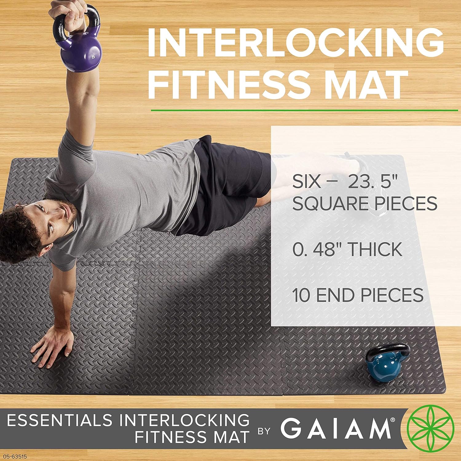 Gaiam Essentials Interlocking Exercise Mat - Square Puzzle Foam Tiles Home Gym Fitness Mat Workout Flooring | Multi-Purpose Use in Garage, Basement, Kids/Baby Play Areas | 23.5" x 23.5" x 0.48" Thick : Sports & Outdoors