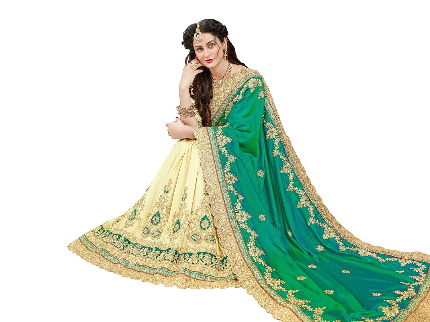 manohari embroidery green art silk saree