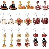 Y1tvei Fall Thanksgiving Glitter Earrings - 9 Pairs Maple Leaf Pumpkin Acrylic Sparkly Aesthetic Drop Dangle Stud Colorful Fall Earrings Ear Decor Jewelry Accessory Holiday Gifts for Women Girls Party