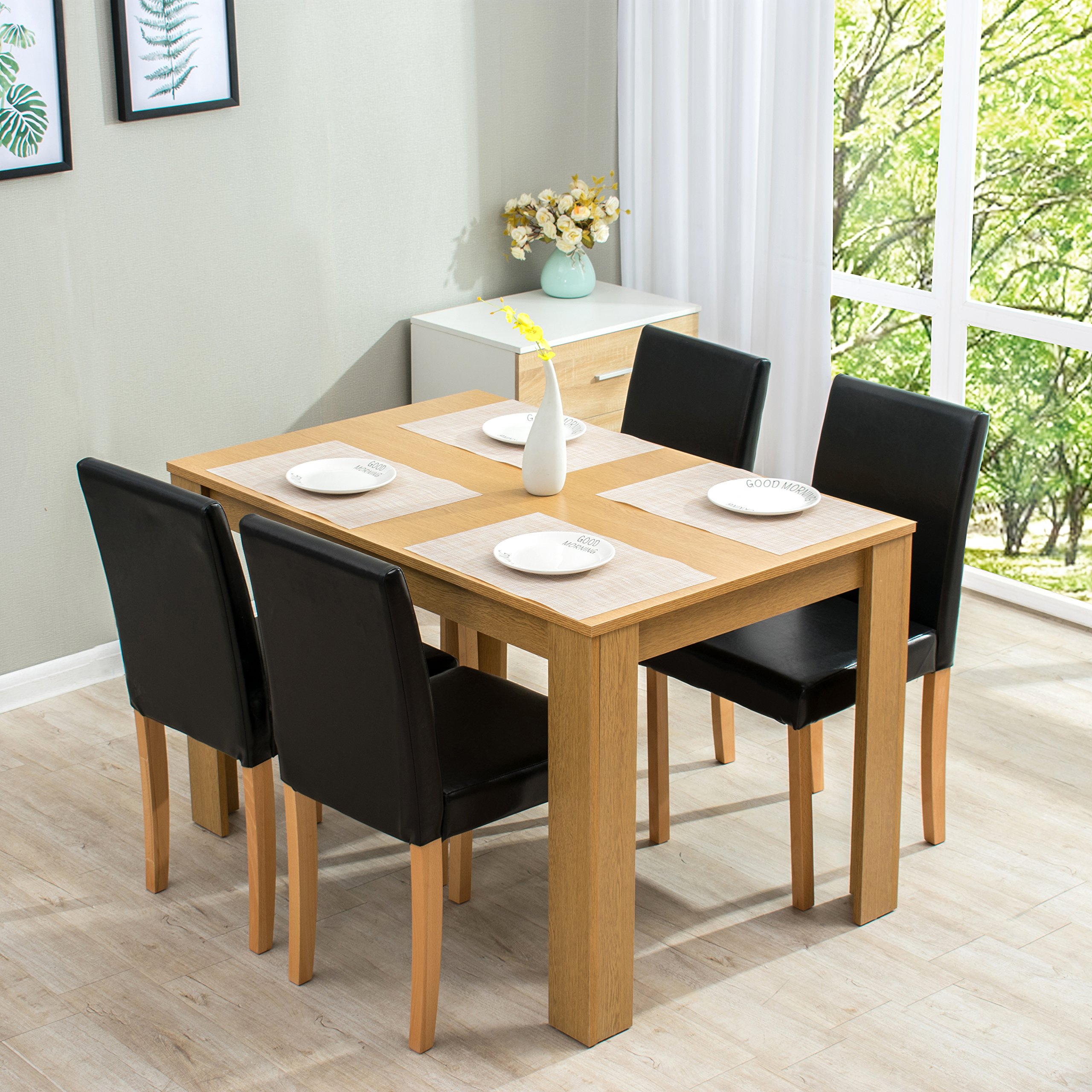 Cherry Tree Furniture 5 Piece Dining Room Set 4 Seater Dining Table With 4 Chairs Oak Colour Table With Black Pu Buy Online In Cambodia At Desertcart