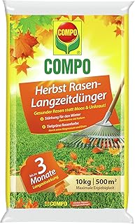 Compo Herbst-Rasen Langzeit-Dünger, 3 Monate Langzeitwirkung, Granulatform, 10 kg, 500 m²