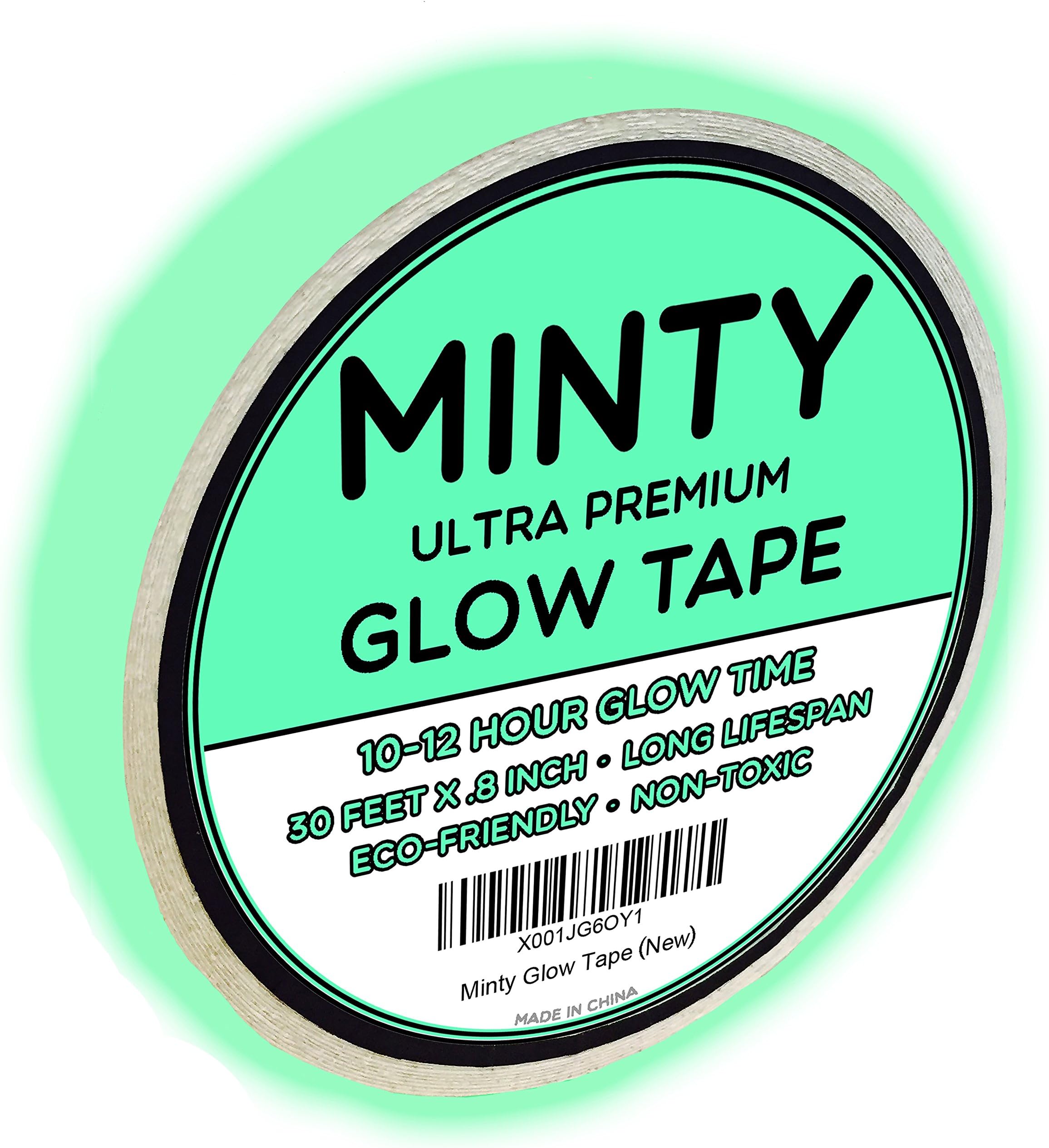 Minty Glow Tape - Premium Glow in the Dark Fluorescent Green Tape, 30-Foot Length, Extended 10-12 Hour Glow Time, Very Bright, Rechargeable Waterproof Sticker, Non-Toxic, Photoluminescent