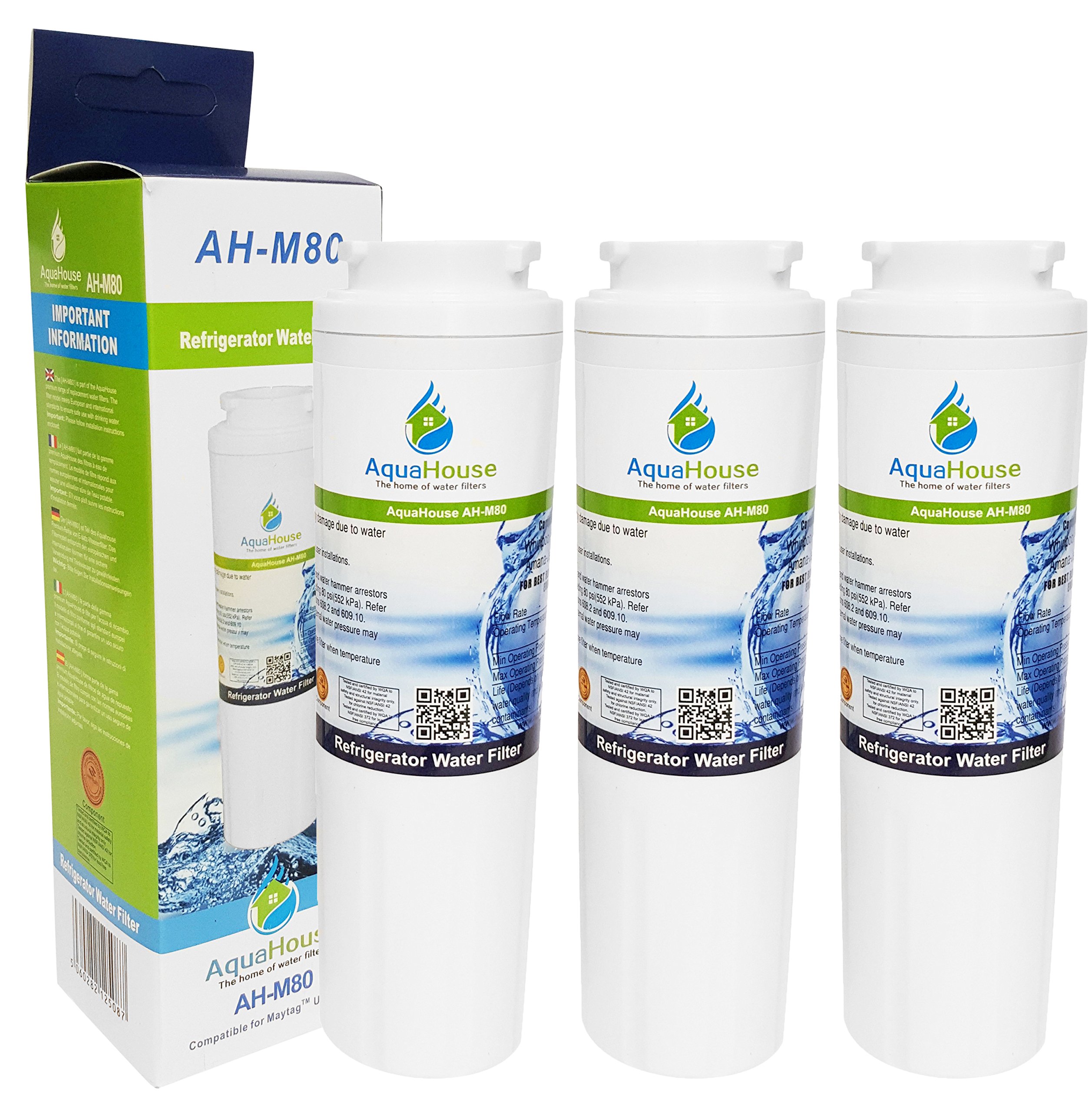 AquaHouse AH-M80 Compatible Filter for Maytag UKF8001, UKF8001AXX Water Filter, Puriclean II, fits Amana, Admiral, KitchenAid (3 Pack)