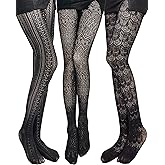 JaGely 3 Pairs Women Patterned Tight Fishnet Hollow out Knitted Tights Patterned Lace Stockings Vertical Strips Pantyhose