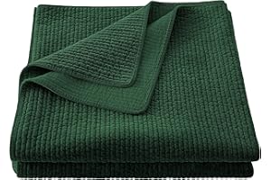 H HIEND ACCENTS HiEnd Accents Stonewashed Cotton Velvet Quilt, King Size, Emerald Green Solid Color, Classic Traditional Rustic Style Luxury Bedding, Soft Lightweight Bed Cover