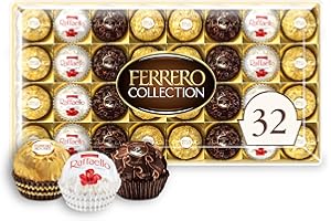FERRERO ROCHER Ferrero Collection, Premium Assorted Hazelnut, Dark Chocolate and Coconut, 32 Count Holiday Gift Box, 12.7 oz