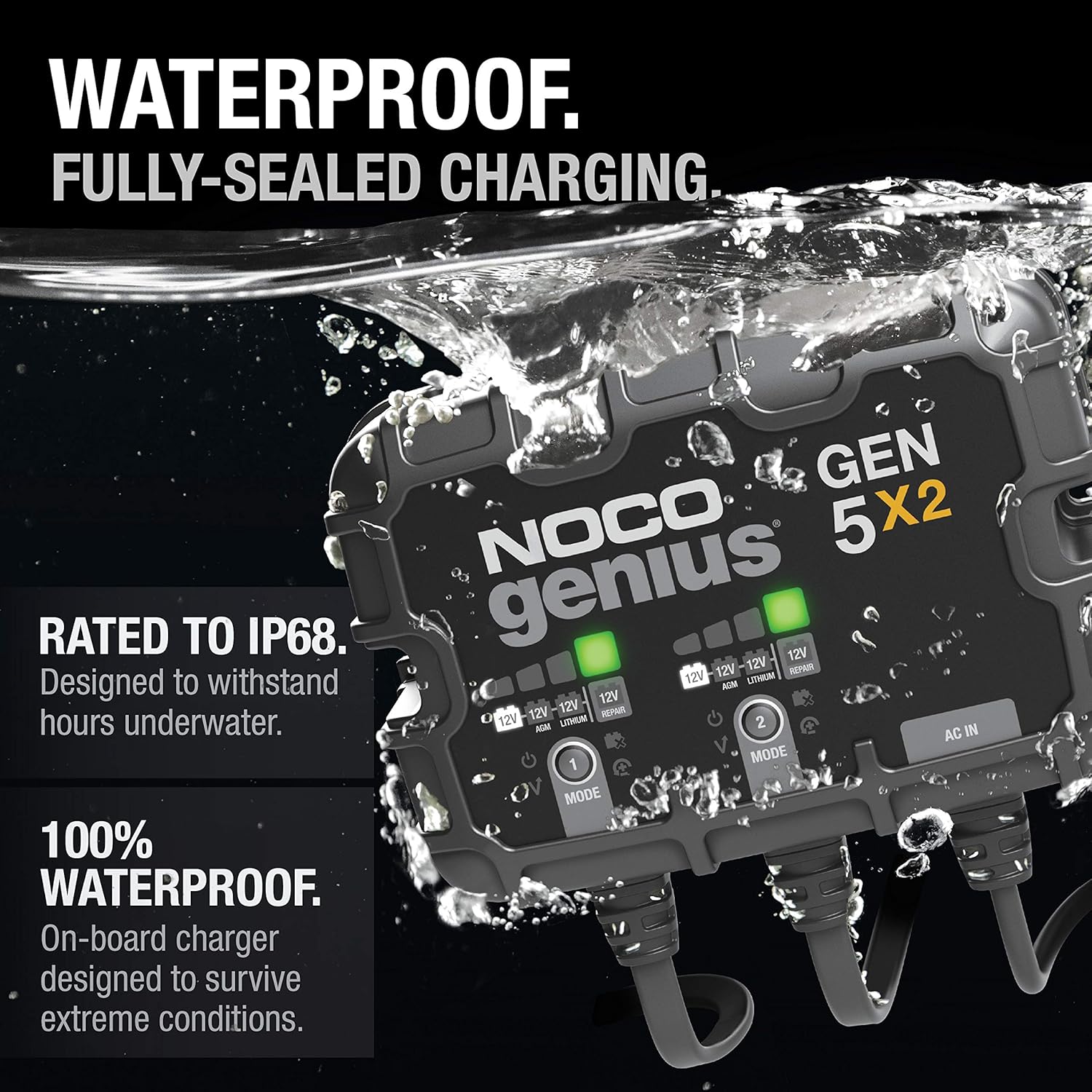 NOCO Genius GEN5X2, 2-Bank, 10-Amp (5-Amp Per Bank) Fully-Automatic Smart Marine Charger, 12V Onboard Battery Charger, Battery Maintainer And Battery Desulfator With Temperature Compensation: Automotive