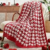 Snuggle Sac Ultra Soft Throw Blanket for Couch, Cozy Knitted Blankets, Fuzzy Knit Throws for Sofa, Bed, Home Decor, Houndstooth Red 50"x60"