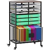 EasyPAG Rolling Cart with Storage Drawer, Under Desk Filling Cabinet with Mail Sorter, Pull Out Hanging File Rack for Letter Size Folders, Mobile Utility Craft Cart for Home Office, Black