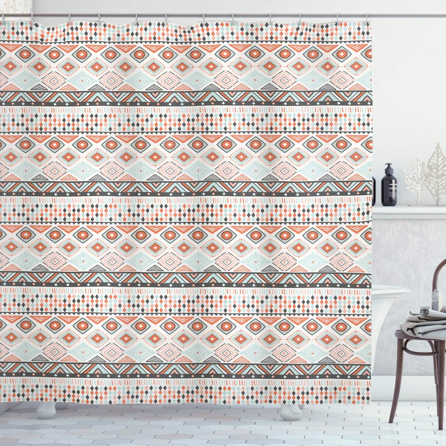 Ambesonne Geometric Shower Curtain Arrangement With Motifs Rectangles And Dots Primitive Artwork Cloth Fabric Bathroom Decor Set With Hooks 84