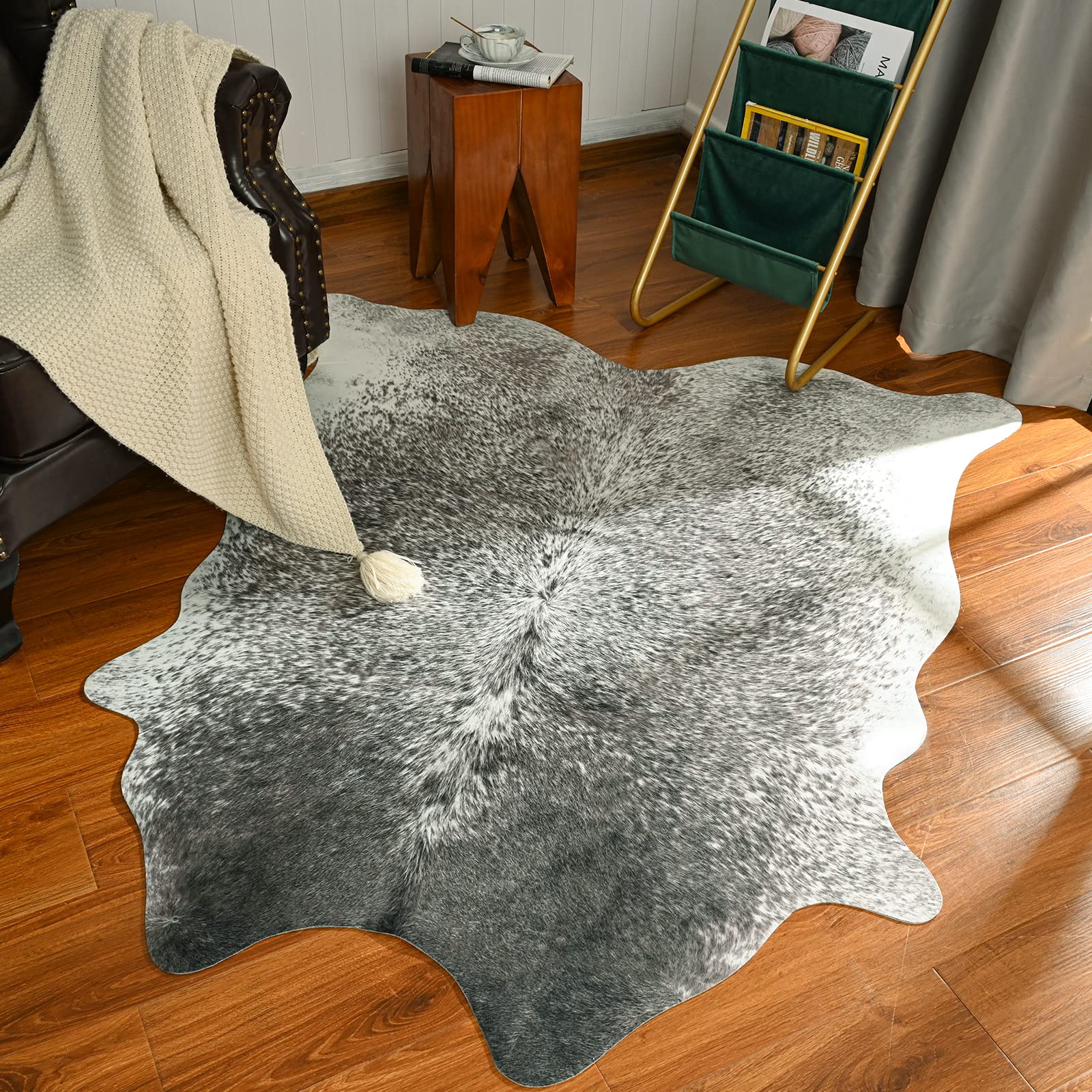 Photo 1 of Rtizon Cow Hide Rug for Living Room, Washable Cowhide Rug, Small Faux Animal Skin Rugs, Non-Slip Cow Print Area Rugs, 3x4Ft Cowhide Rugs for Bedroom Office Kitchen Entryway, Grey